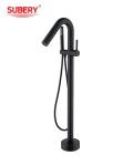 Single Lever Floor Mounted Freestanding Bathtub Faucets With Diverter Matt Black