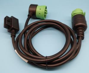 Quality Right Angle Green Deutsch 9-Pin J1939 Female to Right Angle OBD2 Female and J1939 Male Split Y Cable wholesale