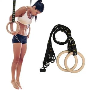 Quality Body Building Adjustable Strap Core Strength Exercise Gymnastic Wooded Gym Rings wholesale