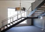 Red Stable Open Riser Wood Stairs , Building Floating Stairs Indoor Decoration