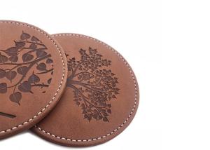 Quality Brown Drink Coasters Set PU Leather Round Glass Coasters Debossed Logo wholesale