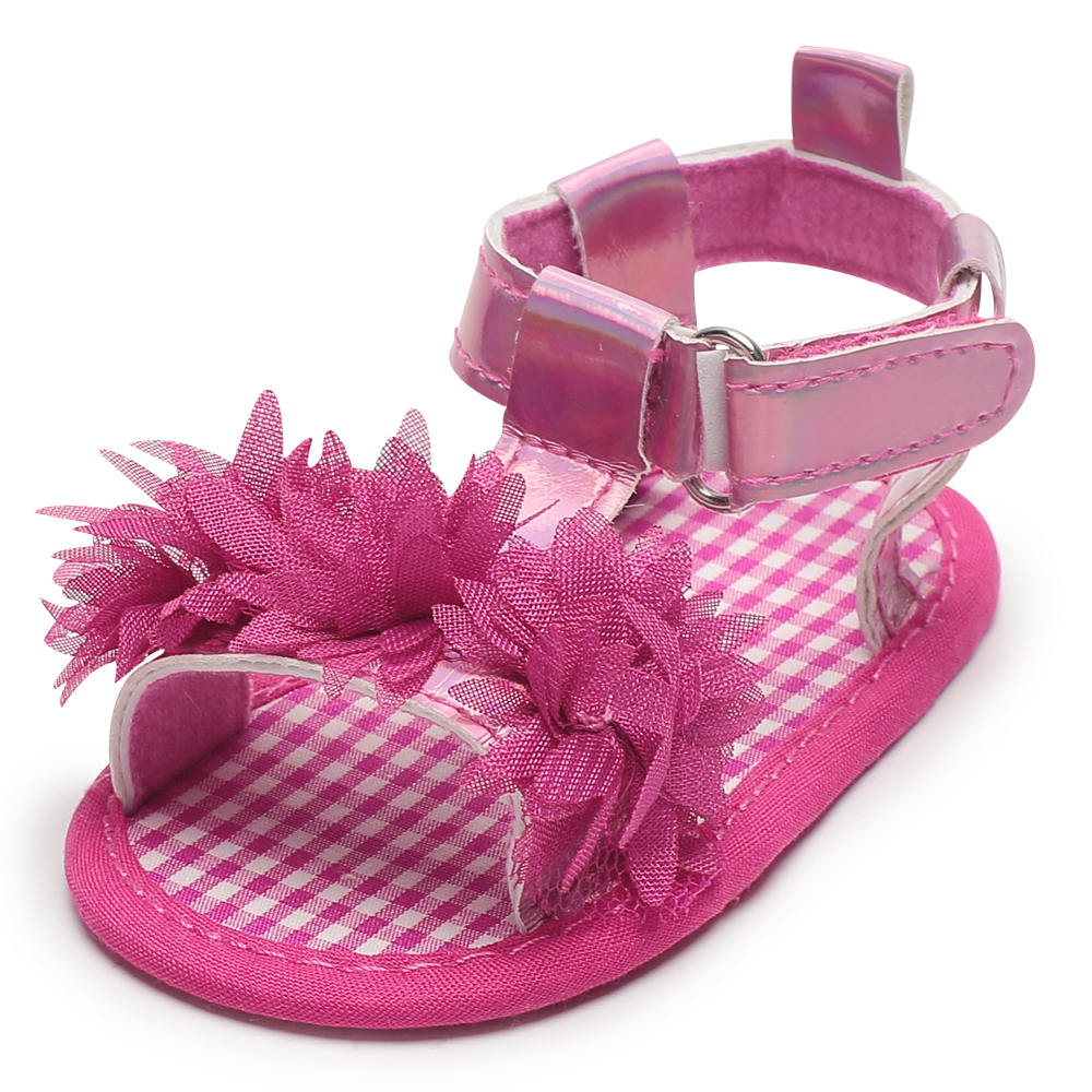 Hot sale 2019 PU leather upper pink lace flower 0-2 years girl summer outdoor toddler sandals