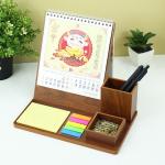Custom Logo Wooden Printable Desk Calendar With Pencil Holder