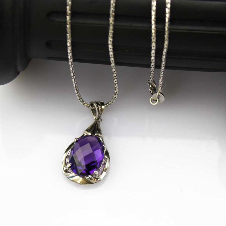 Women Jewelry 10mmx14mm Oval Amethyst Cubic Zirconia Drop Pendant(PSJ0399)