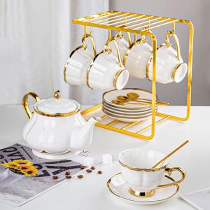 Quality Luxury Tea Set Gold Ceramic Tea Pot and Tea Cup Set for Afternoon Coffee wholesale