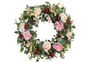 Quality PVC Plastic Polyester Rose Artificial Flower Wreaths 15.7'' wholesale