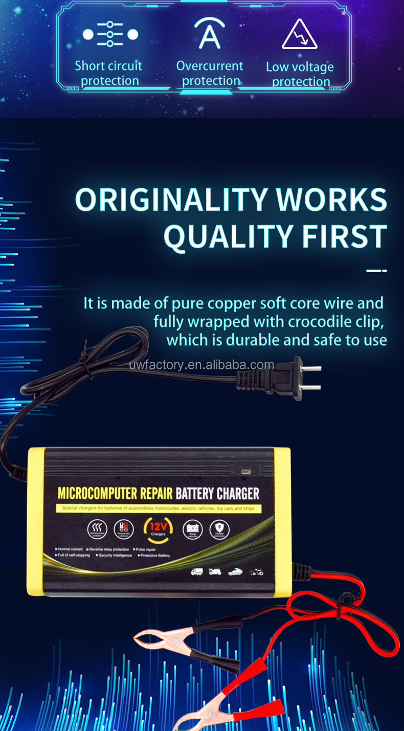 12V/24V Car Battery Charger Motor Smart Fast Power Charge Adapter Moto Lead Acid Storage Cell Auto Battery Charging