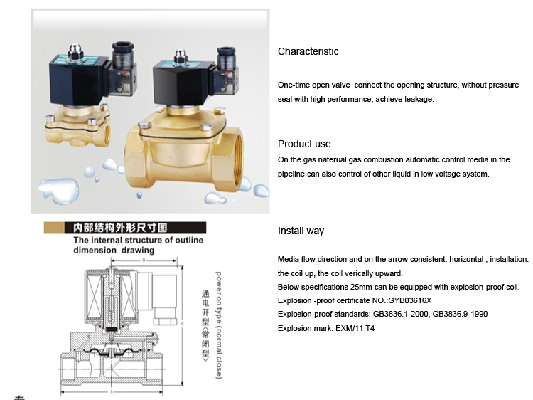 Brass 1/2 220 Volt Gas Detector Solenoid 2T-50 High Temperature With Flange