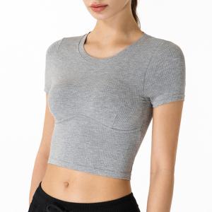 Quality Navel Exposed Short Sleeve Ladies Yoga Tops XL 2XL Skin Friendly wholesale