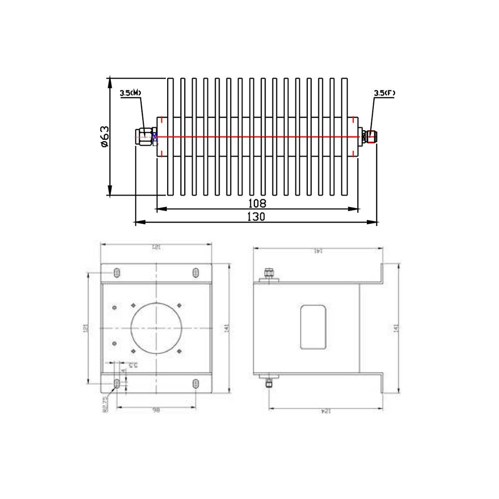 100 W Coaxial Fixed Attenuators DC-26.5 GHz Connector 3.5 mm SMA