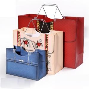 Quality Coated 300gsm Cardboard Gift Bags Eco Friendly With Stainless Steel Handle wholesale