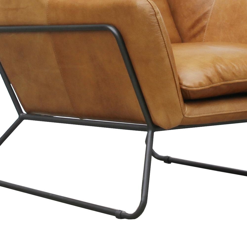 H84Cm Antique Leather Armchairs Metal Frame