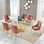 Rectangular Width 35inch Tempered Glass Dining Table Gold Metal Legs