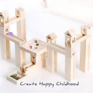 Quality 60pcs Wooden Marble Track Assembly Building Blocks Ball Puzzle Children Educational Toys Kids Gift wholesale