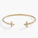 Pave Inlaid Crystal Zircon 925 Sterling Silver Bangle Cross Cuff 18K Gold Bangle