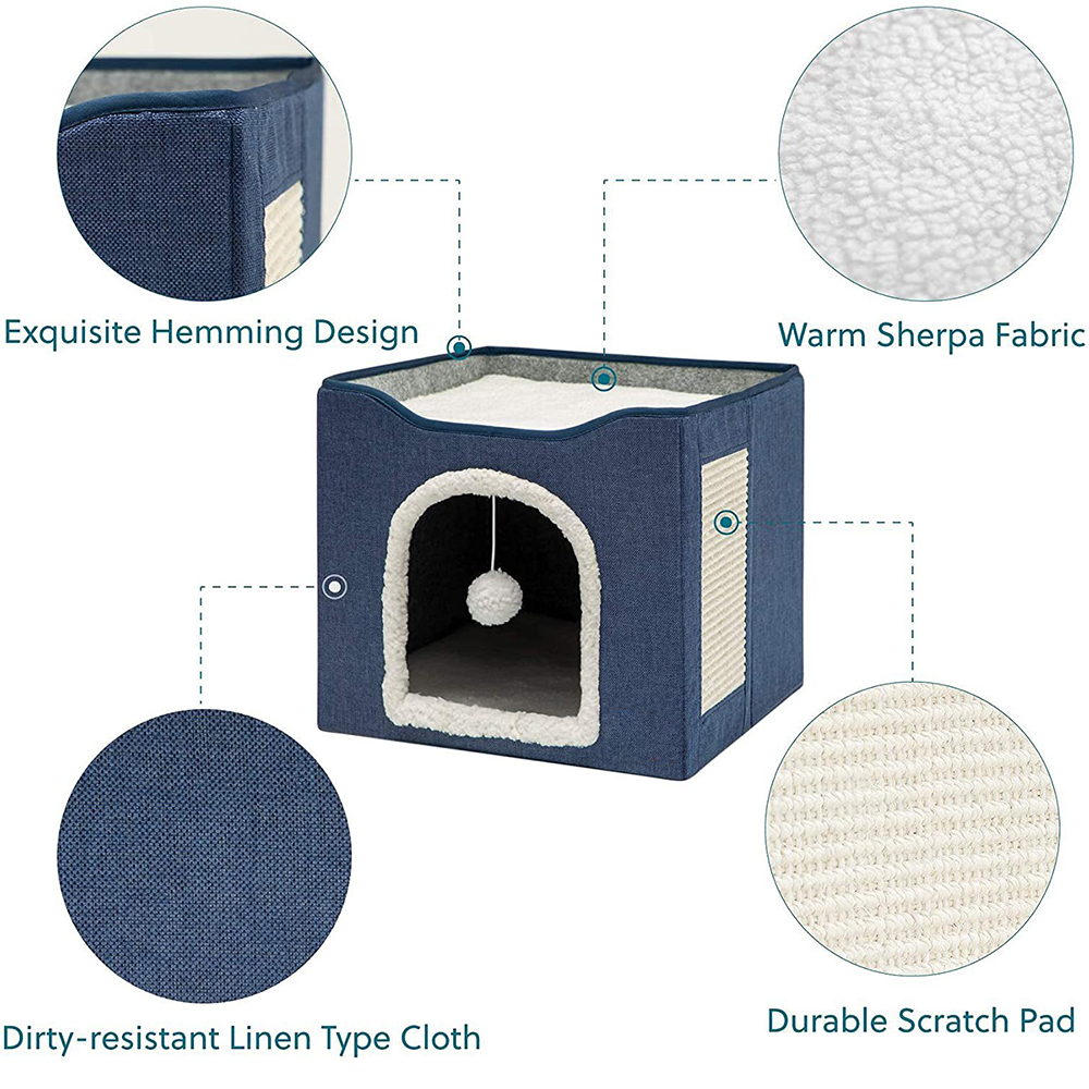 Warm Pet Sleeping Double Layer Fabric Cat Cave Popular Foldable Indoor Large Cat House