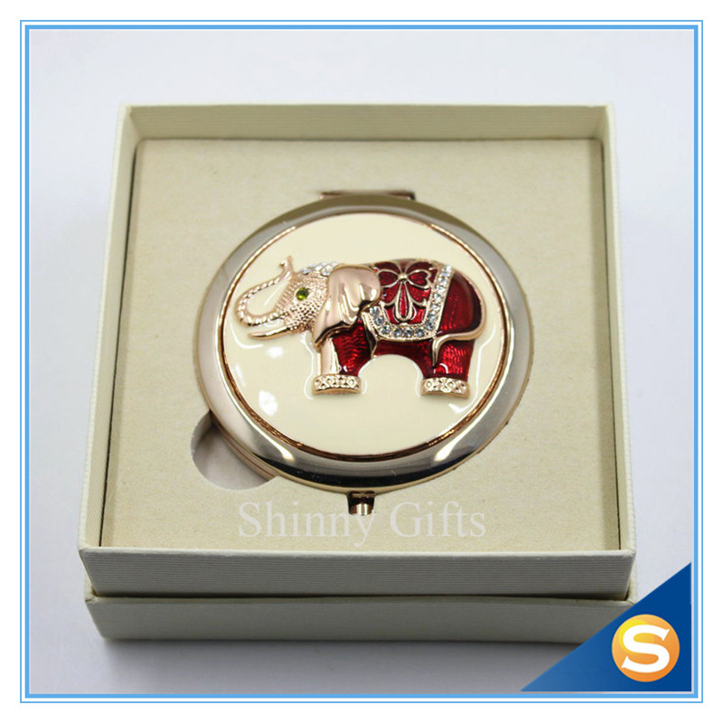 Shinny Gifts Elephant Design Handmade Round Compact Mirror Portable Small Mirror