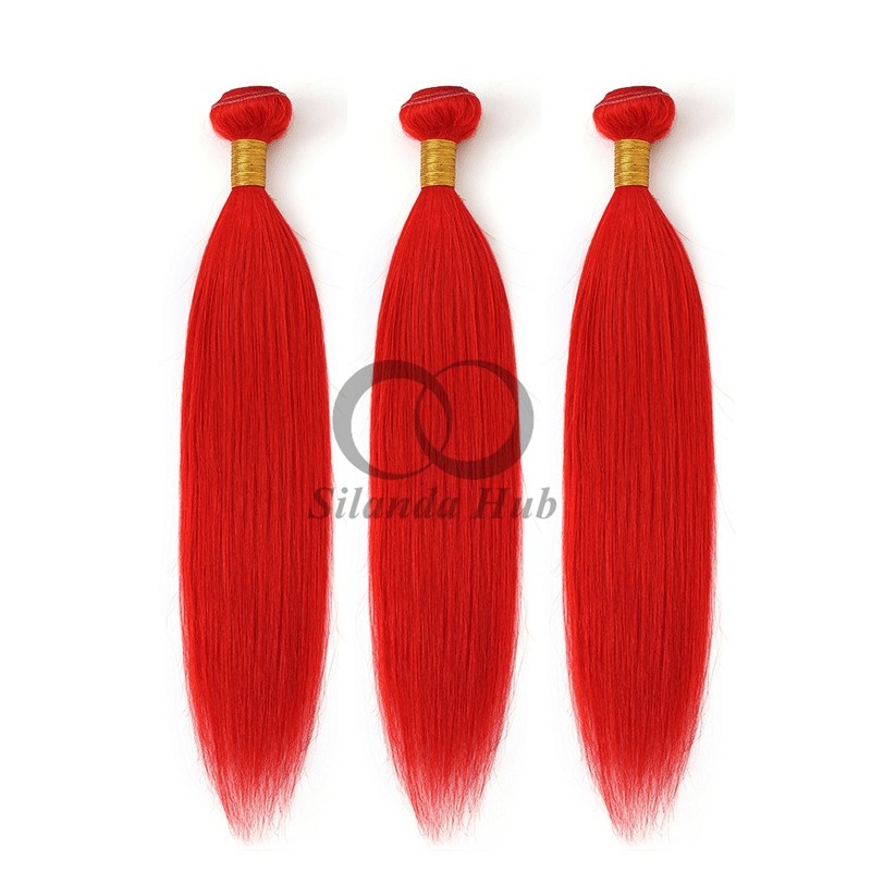 Red Straight Remy Human Hair Bundles Sew In Weave Bundles Brazilian Bundle Deals