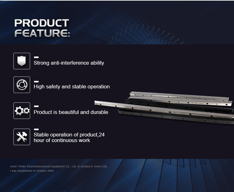 High precision C45 steel material helical gear rack in sliver and black color scheme