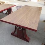 Adjustable Height Distressed Pine Wood Dining Table With Metal Legs