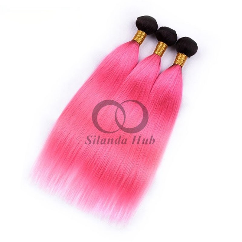 #T1B/Pink Straight Remy Human Hair Bundles Sew In Weave Bundles Brazilian Bundle Deals