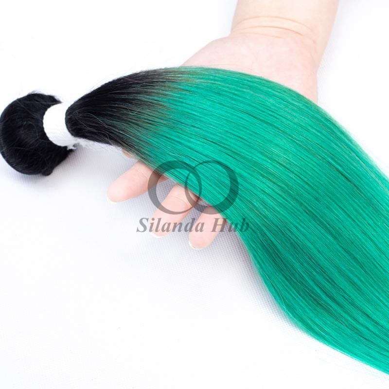 #T1B/Green Straight Remy Human Hair Bundles Sew In Weave Bundles Brazilian Bundle Deals