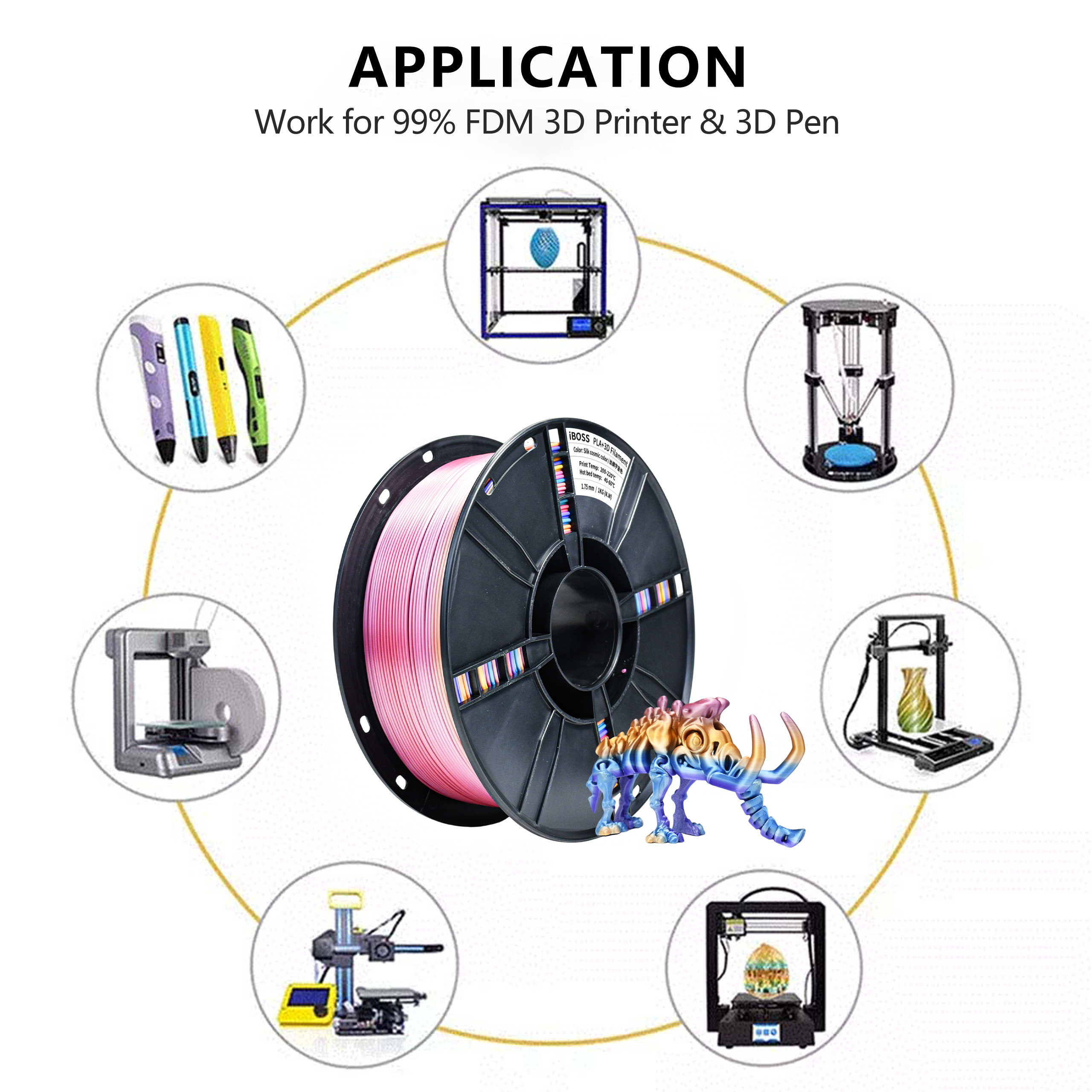 Silk Rainbow PLA+ Filament 1.75mm PLA+ Silk Universe Rainbow 3D Printer Filament Shiny Fast Color Changing Filament