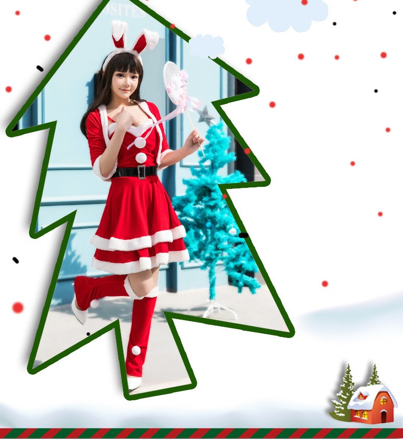 Christmas Dress 2023 Red with Accessories Adult Women 5-pieces Set Cosplay Costume