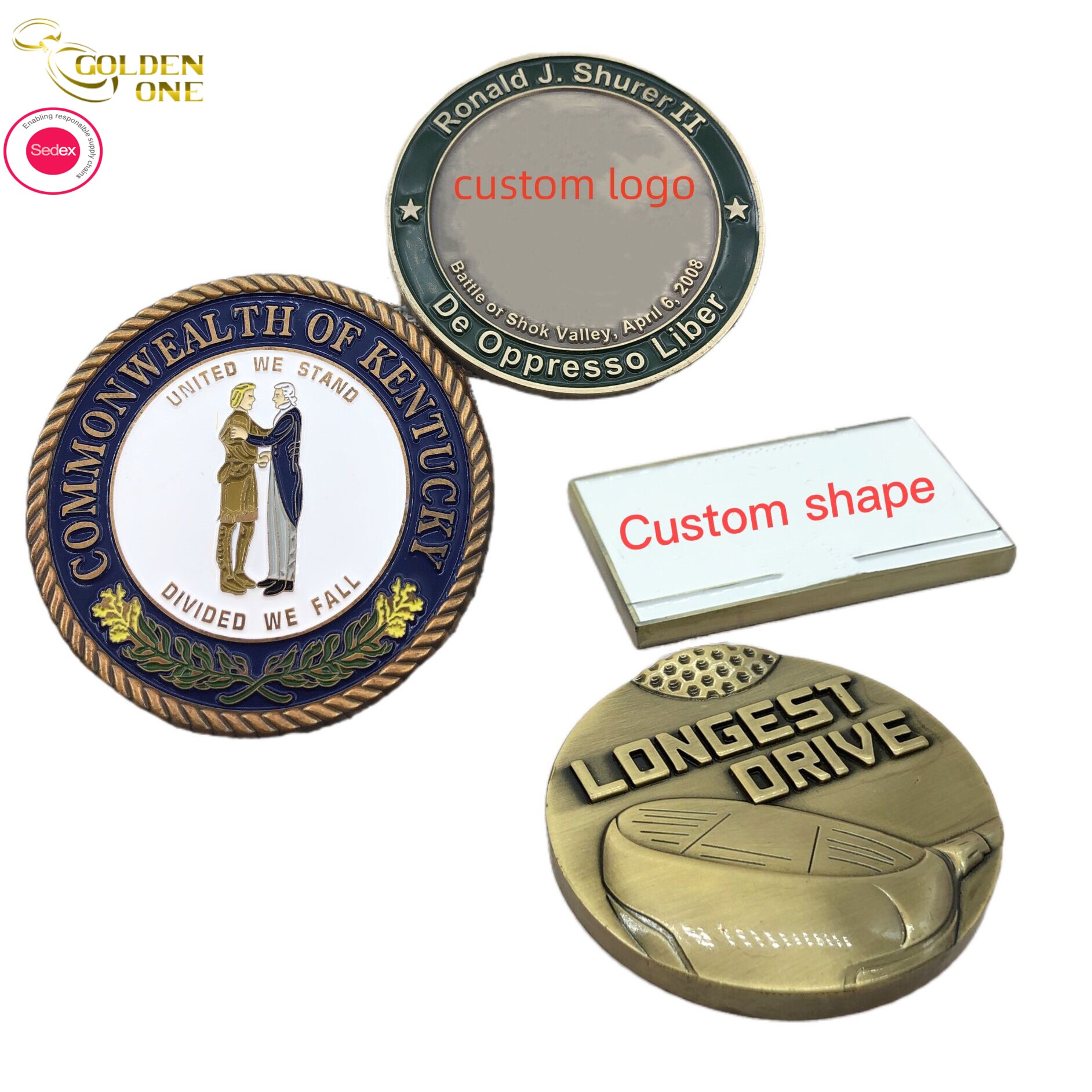 Custom Souvenir Metal Challenge Coins Stamping 3D Chrome Oil Shiny With Box