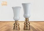 Contemporary Glossy White Fiberglass Planters Gold Leaf Pedestal Base For