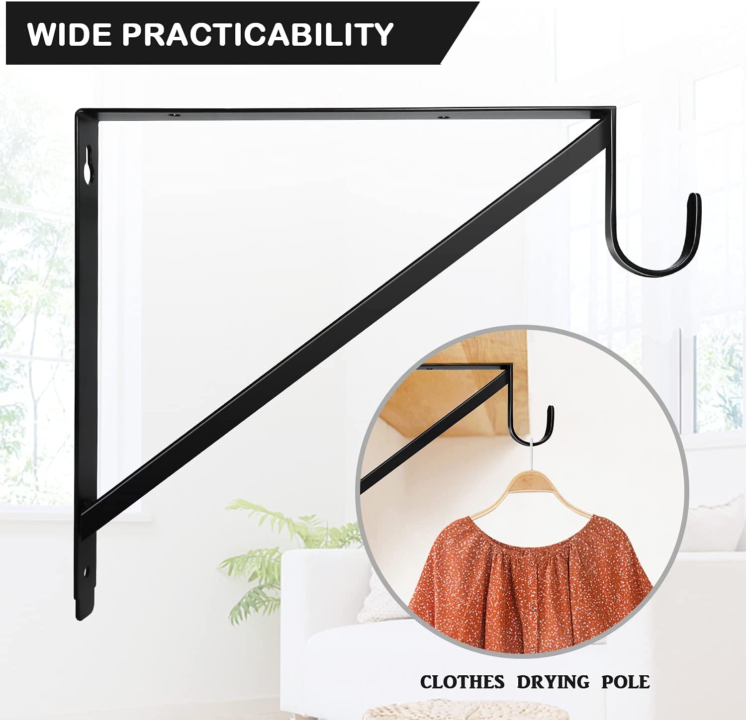 3/4mm Thickness Metal Closet Rod Shelf Support Bracket for Black or White