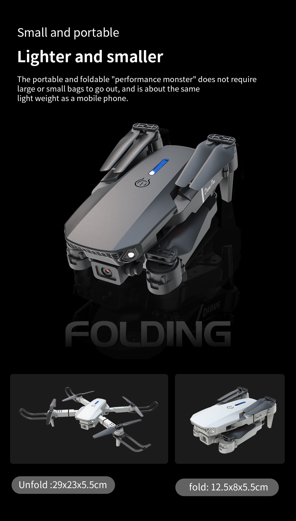 Professional Portable Drone E88 Pro with Dual Camera 4k 8k Wifi Fpv Quadcopter 3.7V 1800mAH Lithium Battery Capacity