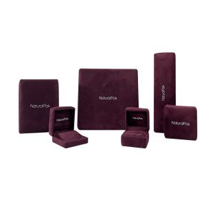Quality Luxury Jewellery Packaging Box Plastic Covered Microfiber soft Pendant Bracelet Bangle Necklace Burgundy rounded corner wholesale