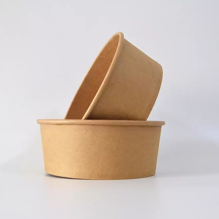 Custom Disposable Rice Salad Ice Cream Food Container Biodegradable Kraft Paper Bowls
