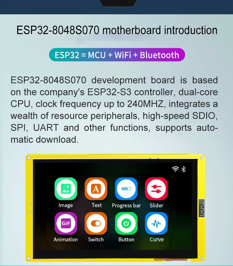 LVGL 7 Inch Resistive Touch Screen ESP32-S3 8M PSRAM Tft Lcd Display Module