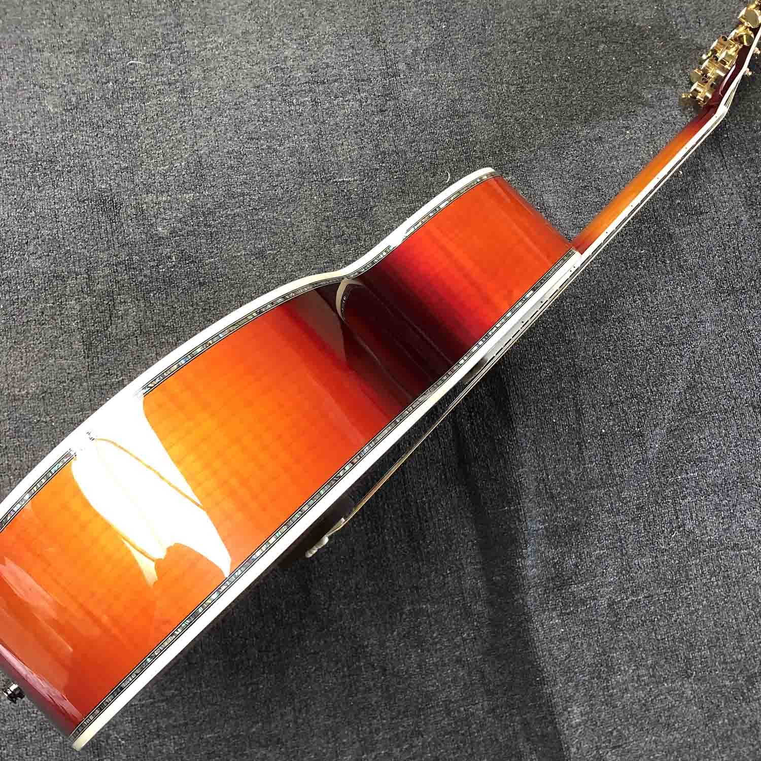 Custom J200 Flamed Maple Back Side Abalone Binding 550A Electronic Acoustic Guitar in Sunburst