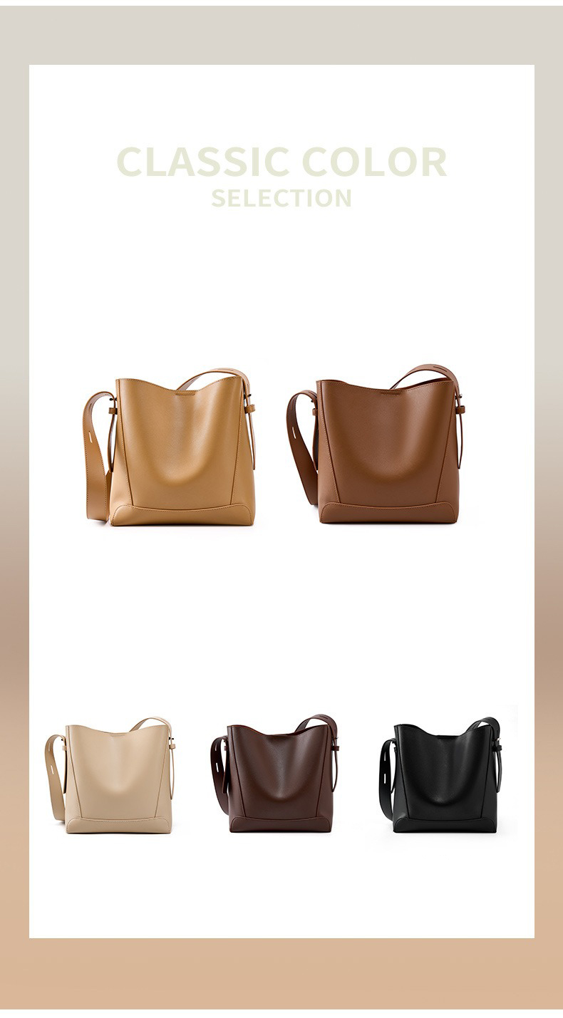 GENUINE LEATHER Women's Bucket Bag 2024 Designer Handbags with Single Handle Tote Bag