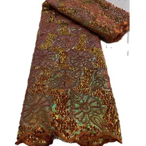 Quality African Sequins Lace Fabric Multi color Net Embroidery Tulle Lace Fabric For Nigerian Wedding Party Dress wholesale