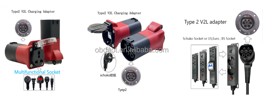 2019- EV Charger V2L Discharge Adapter Type 1 to US USA Socket Year 2019- for Power Outlet 110V-240V