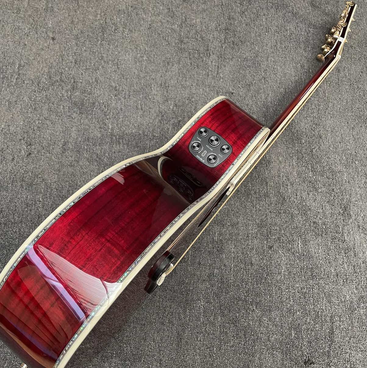 Custom 43 Inch Jumbo Gibson Style SJ200 Cutaway Solid KOA Wood Acoustic Guitar with Double S1-PRO V3 Pickup, Solid Wood Version