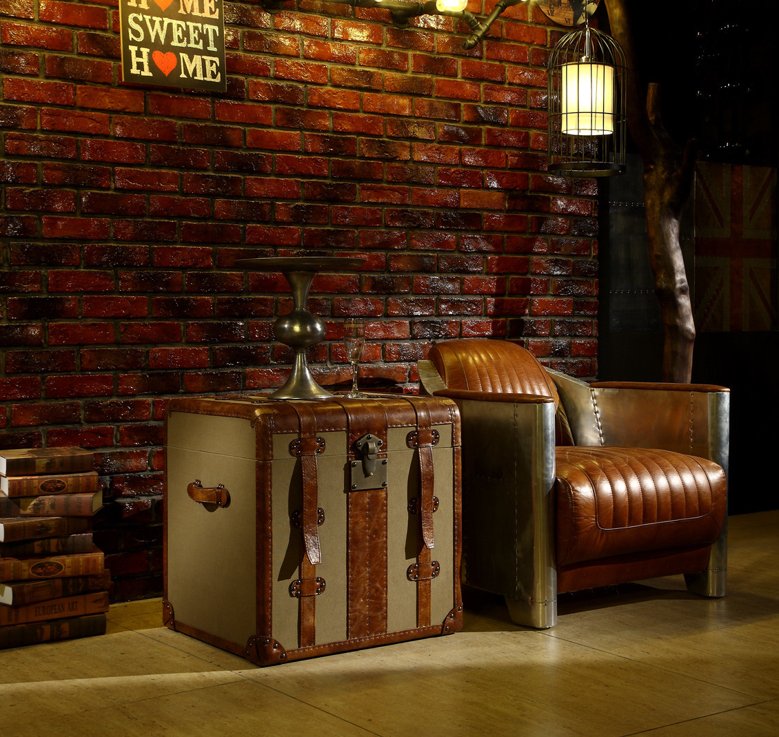 Copper Nails Leather Storage Trunk Antique Style Strong Canvas House Application