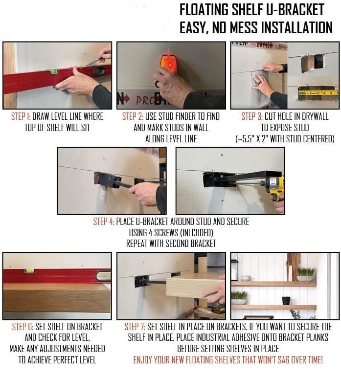 Heavy Duty Floating Shelf U-Bracket Professional Grade and ISO9001 Rohs CE 16949