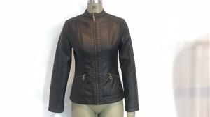 Quality Zip Through Chocolate Ladies PU Jacket With Embroidery And Metal Ingot TW84949 wholesale