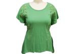 Ladies Short Sleeve T Shirts , Womens Green Shirt Blouse Hollow Embroidery Lace