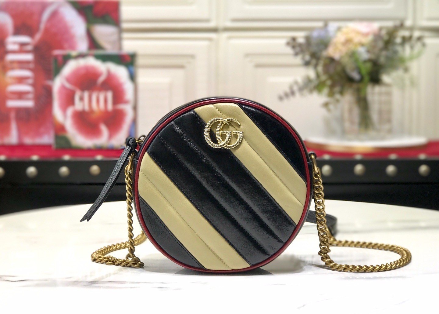 GG Marmont Wave Round Full Leather Chain Bag Soft Leather 18.5cm Length
