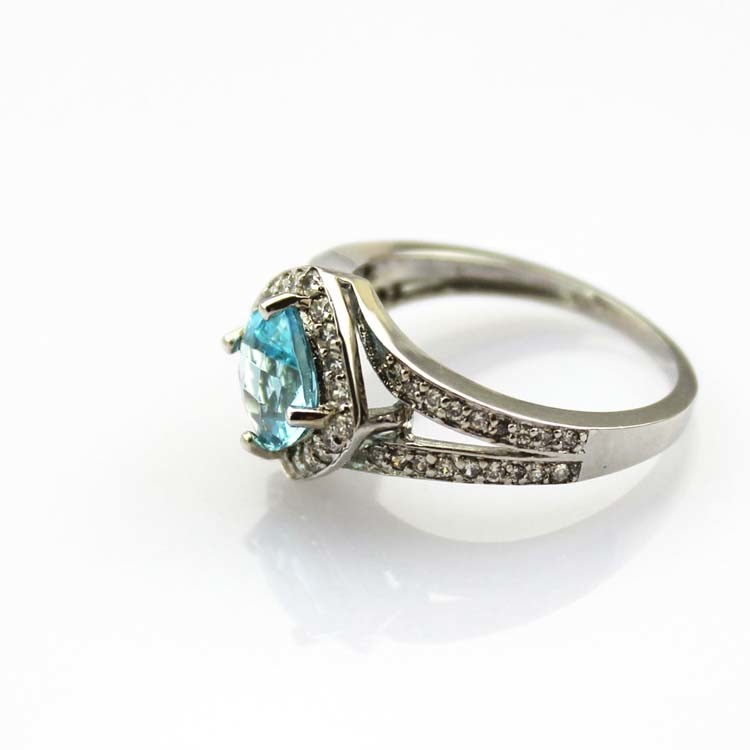 Women Jewelry 925 Silver 7mmx7mm Blue Topaz Square Cubic Zirconia Ring(FR022)