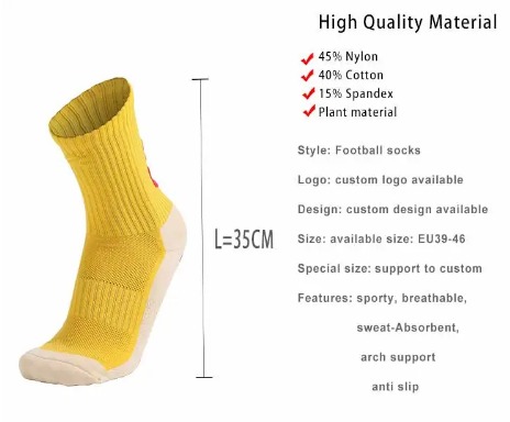 Custom Performance Standard Thickness Non-Slip Athletic Soccer Grip Socks for Men