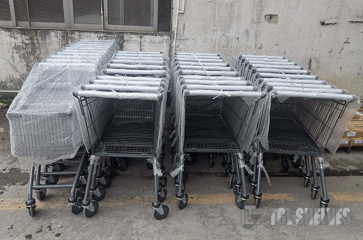 Zinc Finish PP Shopping Metal Supermarket Push Cart