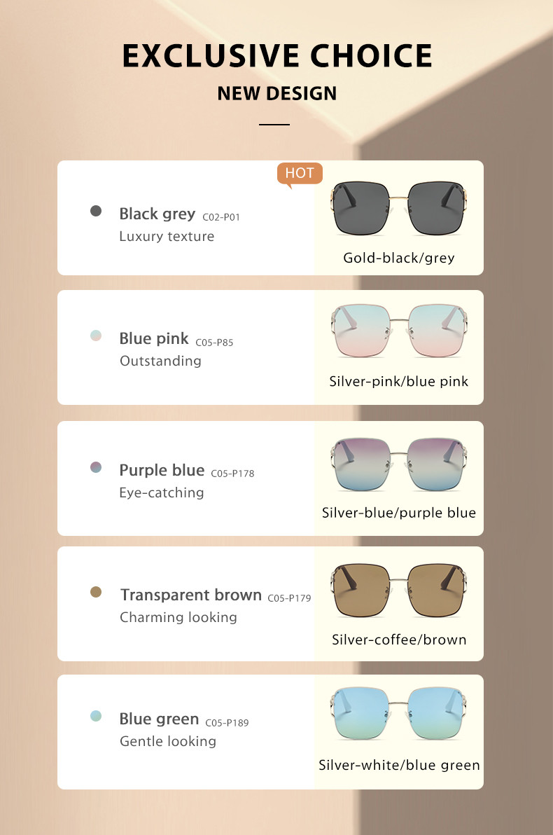 Square Metal Frame Sunglasses Customized Logo Curved Temples