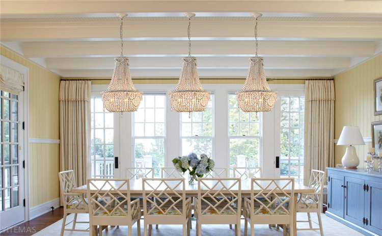 Vintage White Wood beaded chandelier for the kitchen foyer chandelier(WH-CI-149)